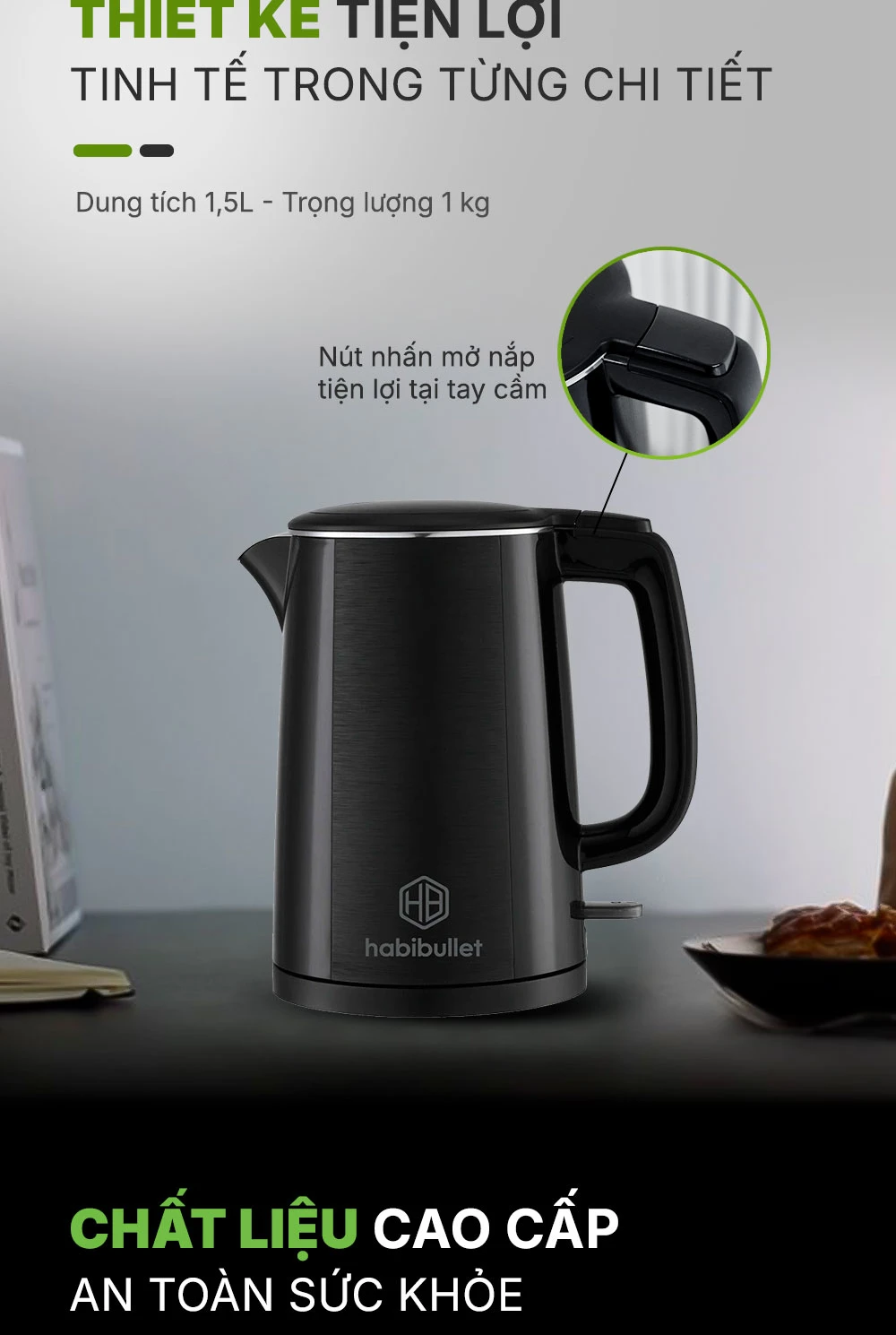 Ấm đun siêu tốc cao cấp Habibullet KHB2486 BH245130 4